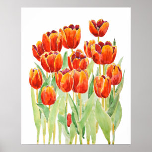 oranje tulpbloemen waterverf poster
