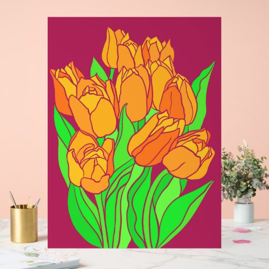 Oranje tulpen acryl bord (Huwelijk)