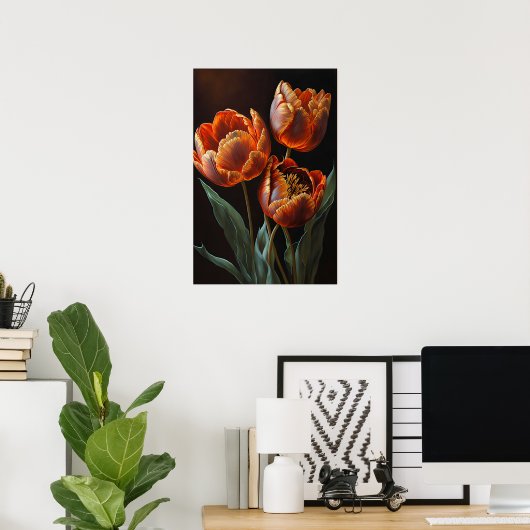 Oranje Tulpen Bloemenkunst Print Poster (Thuiskantoor)