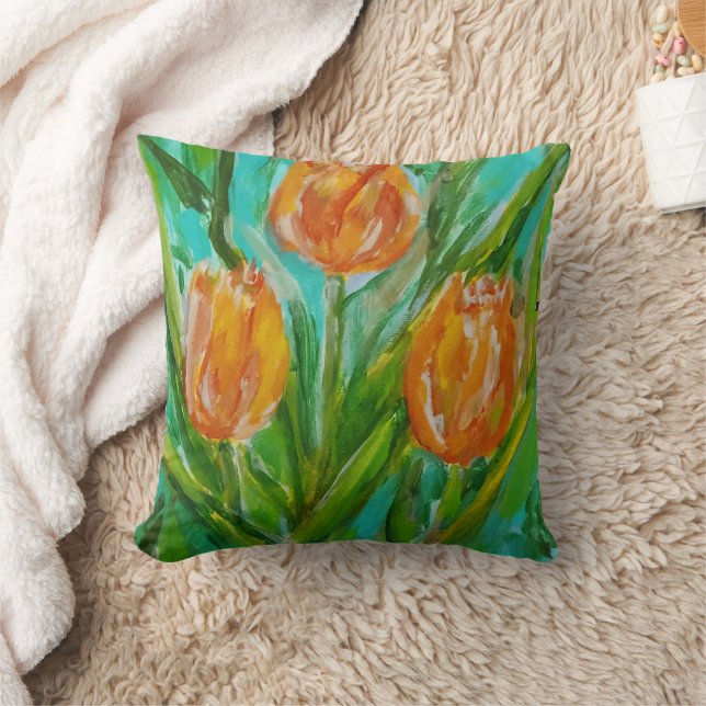 Oranje tulpen kussen (Deken)
