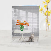 Oranje Tulpen met kat krijgen snel goed Kaart (Gele Bloem)