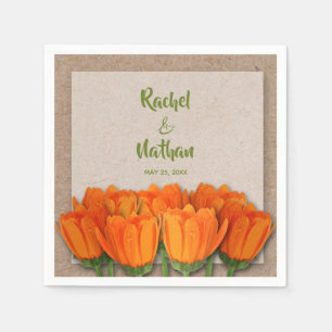 Oranje Tulpen op Kraft Background Party Napkins Servet