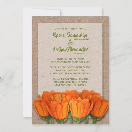Oranje Tulpen op Kraft Wedding Invitations (Voorkant)