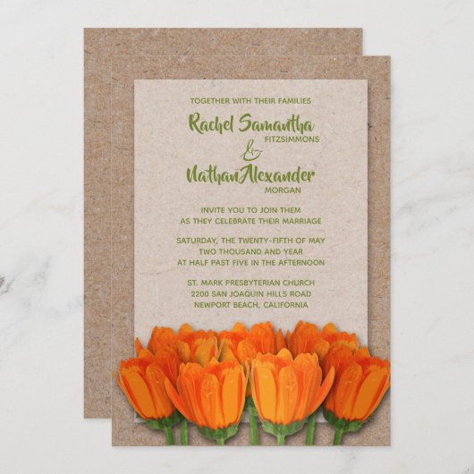 Oranje Tulpen op Kraft Wedding Invitations (Voorkant / Achterkant)