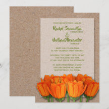 Oranje Tulpen op Kraft Wedding Invitations