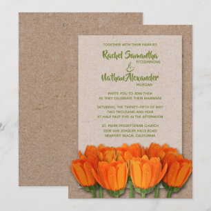 Oranje Tulpen op Kraft Wedding Invitations
