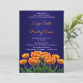 Oranje Tulpen op Navy Blue Custom Rehearsal Dinner Kaart (Staand voorkant)