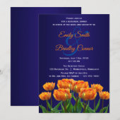 Oranje Tulpen op Navy Blue Custom Rehearsal Dinner Kaart (Voorkant / Achterkant)