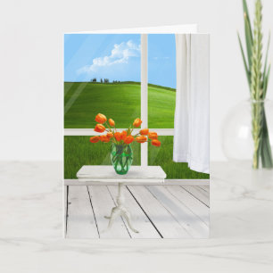 Oranje tulpen op tafel kaart