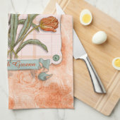  Oranje Tulpen Peach roze roze lintje Theedoek (Quarter Fold)