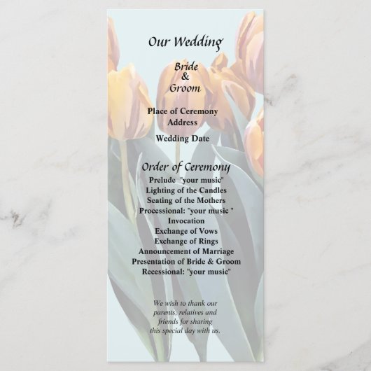 Oranje Tulpen Programmakaart (Voorkant)