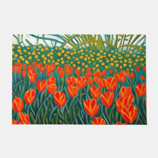 Oranje Tulpen Veld Bloemen Deurmat (Voorkant)