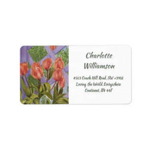 Oranje tulpenbloemen in Waterverf Adres Etiket