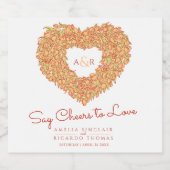 Oranje tulphartje bouquet inkt bruiloft sparkling wijnetiket (Enkel label)