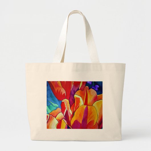 Oranje Tulps waterverf kunstbloem Grote Tote Bag (Voorkant)