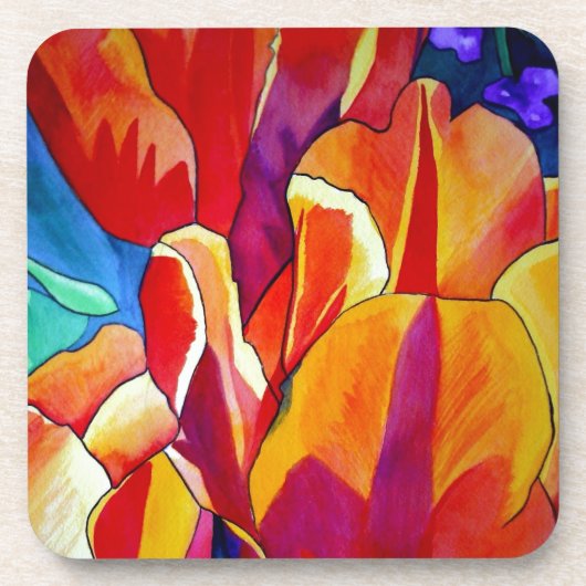 Oranje Tulps waterverf kunstbloem Onderzetter (Voorkant)