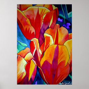 Oranje Tulps waterverf kunstbloem Poster