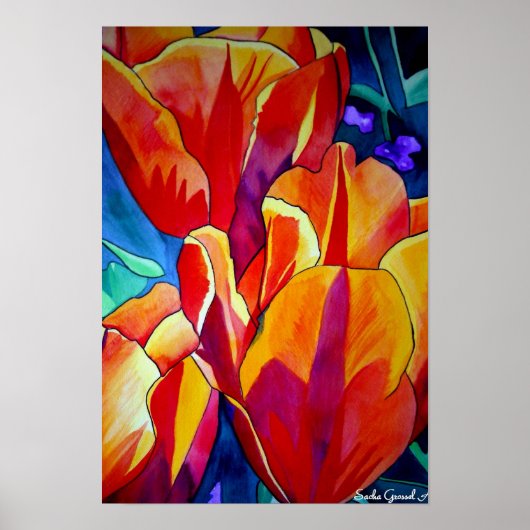 Oranje Tulps waterverf kunstbloem Poster (Voorkant)