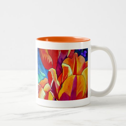 Oranje Tulps waterverf kunstbloem Tweekleurige Koffiemok (Rechts)