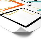 Oranje turquoise atoomsterren Boomerang Mideeuw Poster (Hoek)