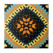 Oranje Turquoise Black Ethnic Oriental Boho Tegeltje (Voorkant)