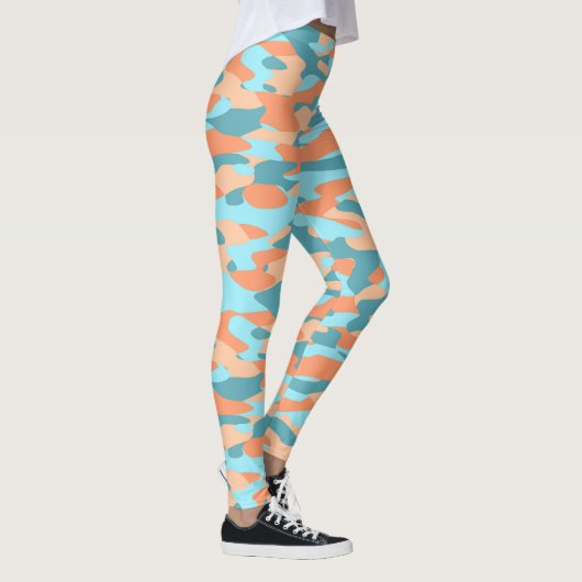 Oranje Turquoise Blauwgroen blauw Camouflage Patro Leggings (Rechts)