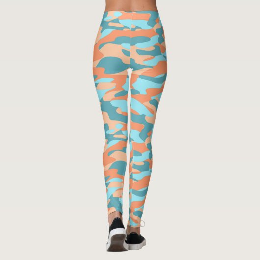 Oranje Turquoise Blauwgroen blauw Camouflage Patro Leggings (Achterkant)