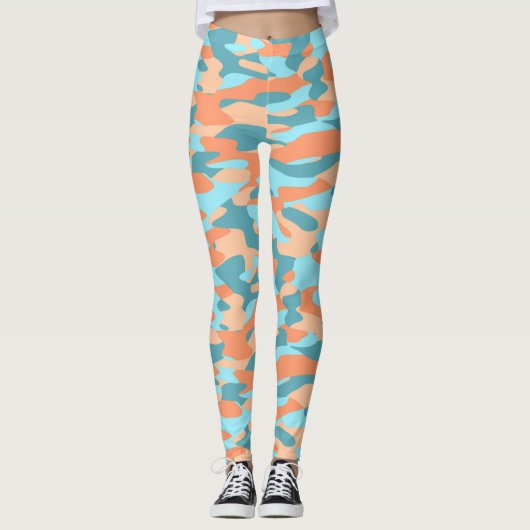 Oranje Turquoise Blauwgroen blauw Camouflage Patro Leggings (Voorkant)