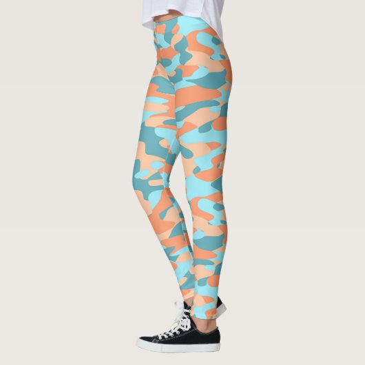 Oranje Turquoise Blauwgroen blauw Camouflage Patro Leggings (Links)