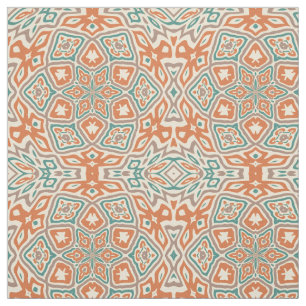 Oranje Turquoise Blauwgroen Taupe Kaleidoscope Pat Stof