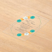 Oranje Turquoise Bloemige Geometrische Baby Shower Acryl Uitnodigingen (Laagn)