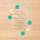 Oranje Turquoise Bloemige Geometrische Baby Shower Acryl Uitnodigingen (Voorkant)