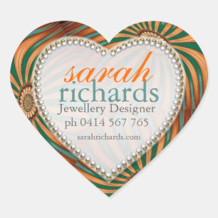 Oranje Turquoise Bloemige Spiraal CustomName Hart  Sticker