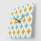 Oranje Turquoise Blue Diamonds Mid Century Patroon Vierkante Klok (Hoek)