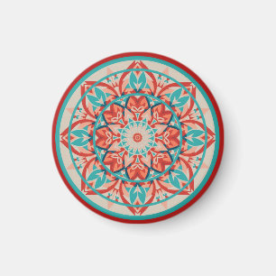 Oranje & Turquoise Boho Mandala Magneet