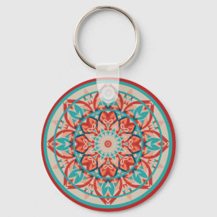 Oranje & Turquoise Boho Mandala Sleutelhanger
