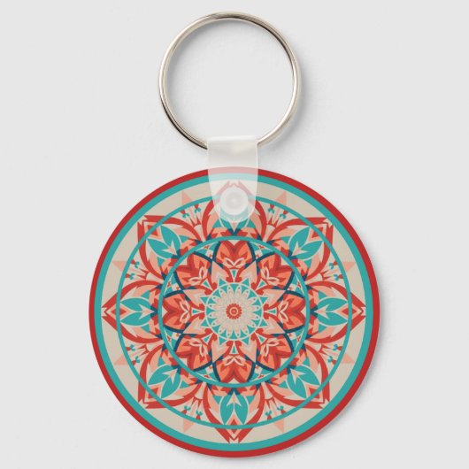 Oranje & Turquoise Boho Mandala Sleutelhanger (Voorkant)