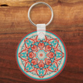 Oranje & Turquoise Boho Mandala Sleutelhanger (Voorkant)