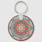 Oranje & Turquoise Boho Mandala Sleutelhanger (Achterkant)