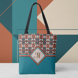 Oranje, Turquoise, Bruin Tribal Geïnspireerd Tote Bag