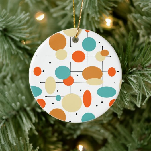 Oranje Turquoise Circles Middeleeuwse kerst Keramisch Ornament (Boom)