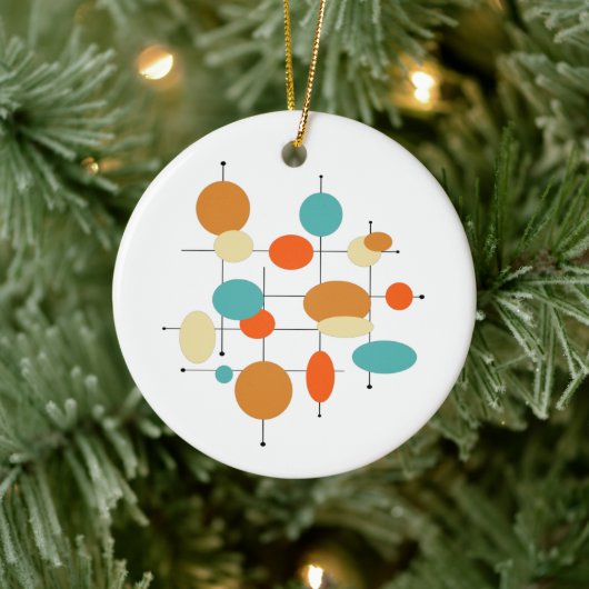 Oranje Turquoise Circles Middeleeuwse kerst Keramisch Ornament (Boom)