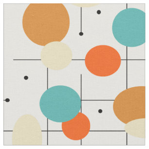 Oranje turquoise cirkels lijnen midden eeuw modern stof