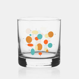 Oranje Turquoise Cream Circles medio eeuw Whisky Glas