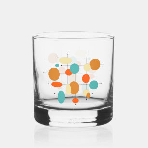 Oranje Turquoise Cream Circles medio eeuw Whisky Glas