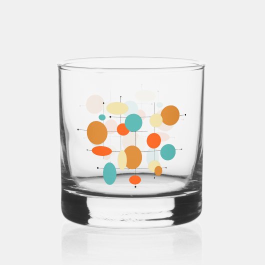 Oranje Turquoise Cream Circles medio eeuw Whisky Glas (Voorkant)