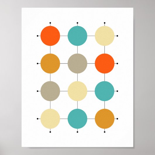 Oranje Turquoise Cream Tan-cirkels op raster Poster (Voorkant)