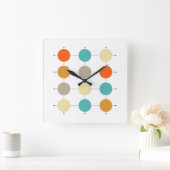 Oranje turquoise - crèmecirkels op raster midden e vierkante klok (Huis)