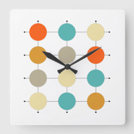 Oranje turquoise - crèmecirkels op raster midden e vierkante klok