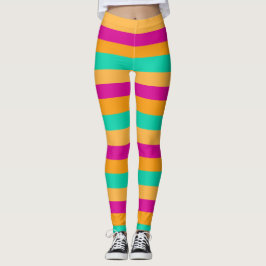 Oranje, turquoise en magenta gestreept leggings